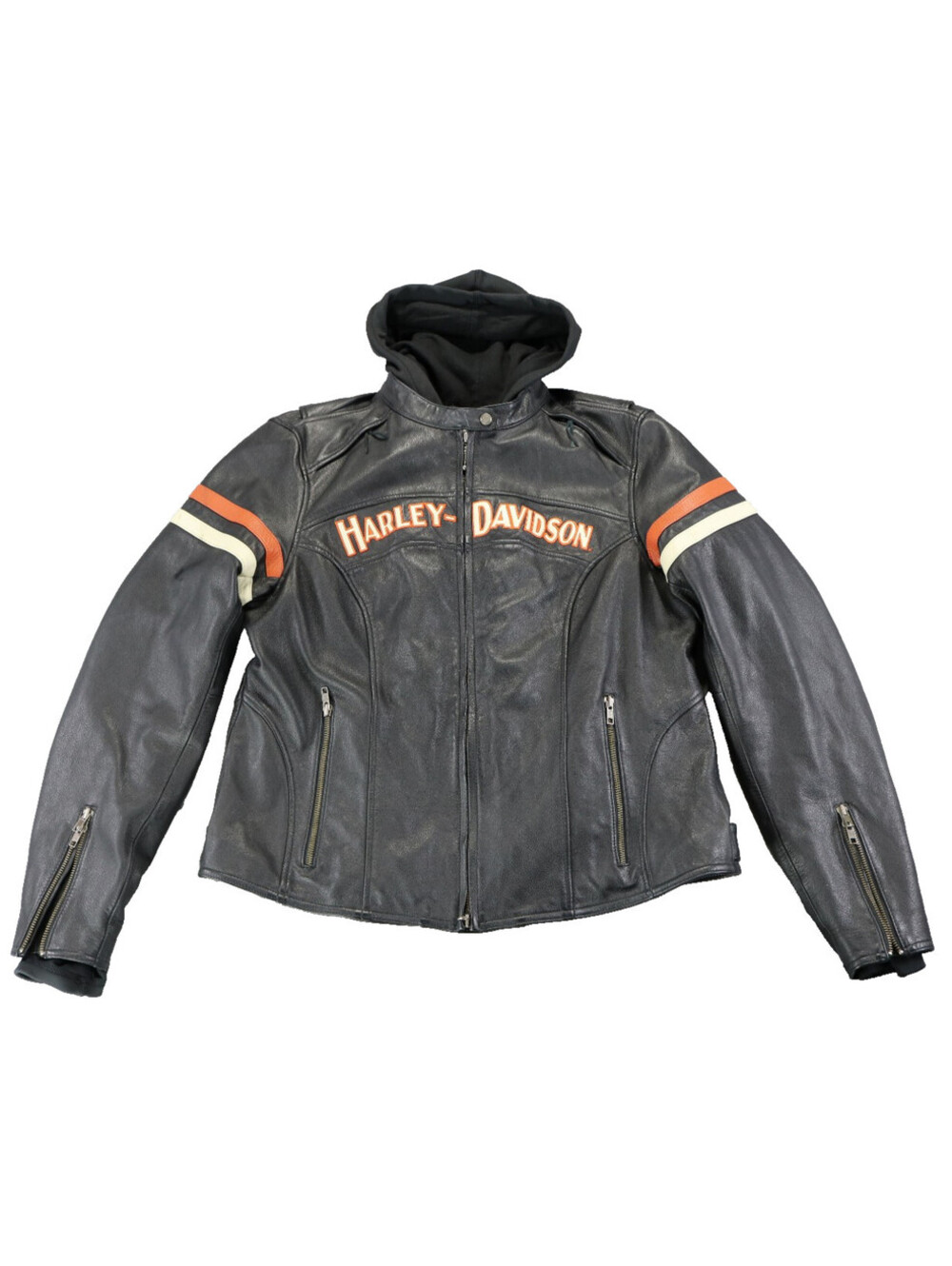 harley davidson jacket XL black leather armor pockets reflective hoodie vents